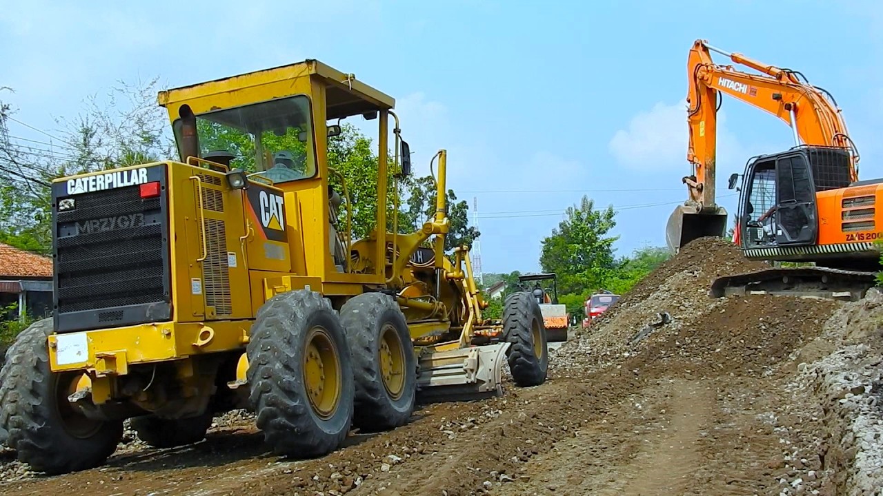 Excavator Motor Grader Compactor Working On The Road Replacement ...