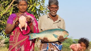 Cooking A Big Parrot Fish Goat Head and A Full Chicken In Hot Sand! Cooking And Farming