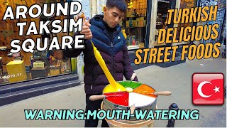 Best Turkish Delicious Street Food Tour Istanbul Taksim Square 2024 | 4K UHD 60FPS