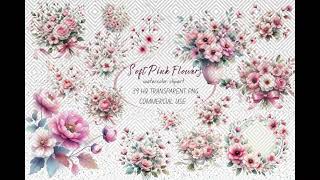 Soft Pink flowers clipart, Watercolor Floral Clipart , Wildflowers floral clipart, Floral border set screenshot 3