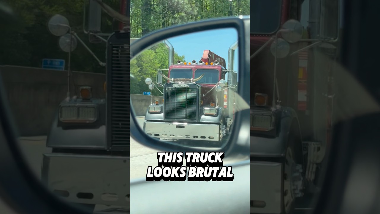 Brutal Freightliner truck with bull horns on the hood. trucking  — free download
