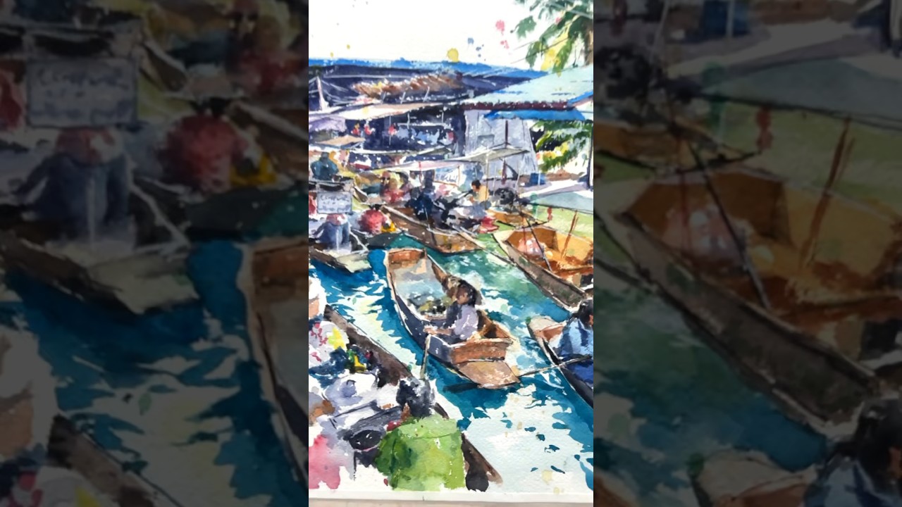にぎやかなタイの水上マーケット #watercolor #shorts - YouTube