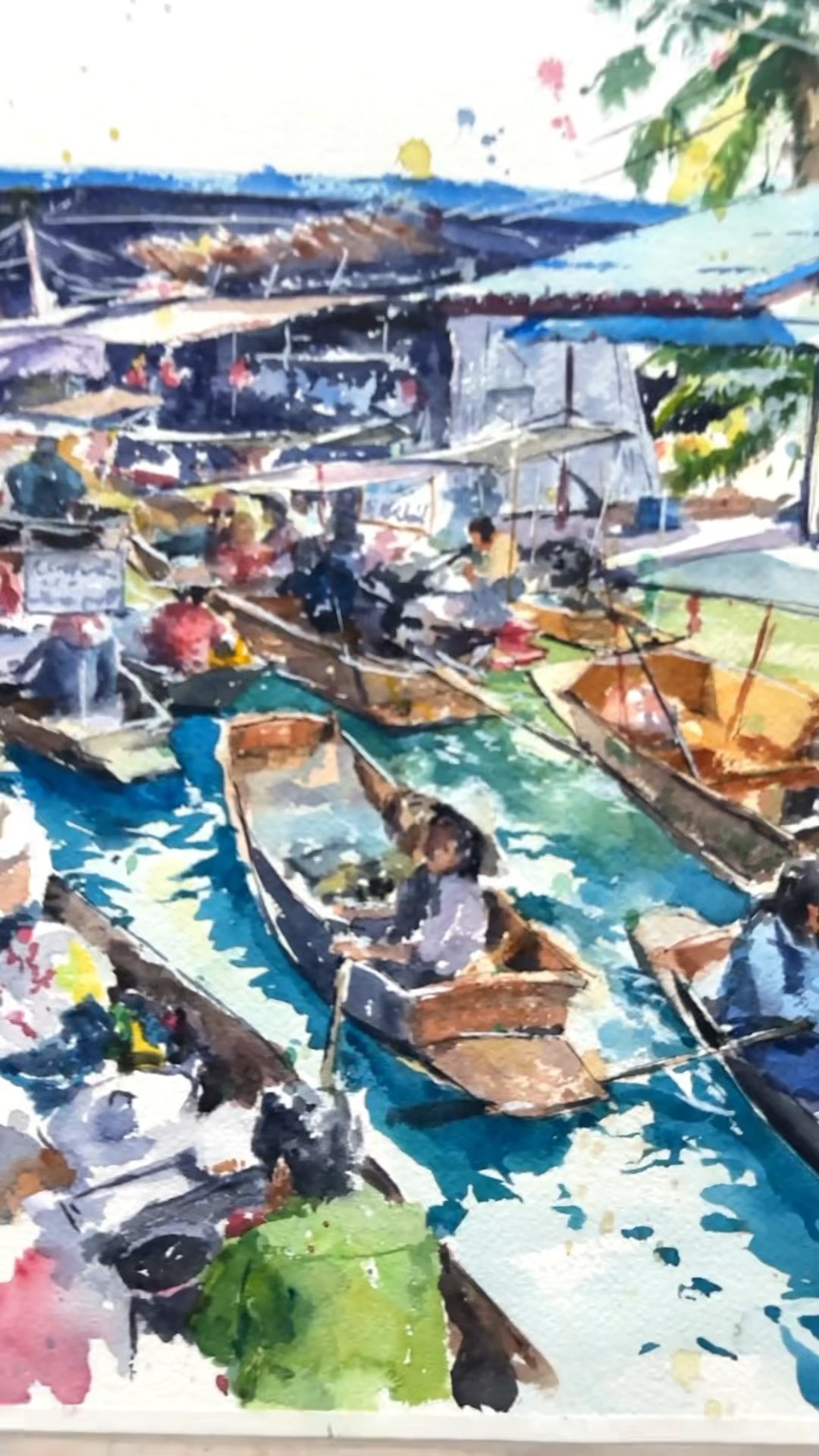 にぎやかなタイの水上マーケット #watercolor #shorts - YouTube