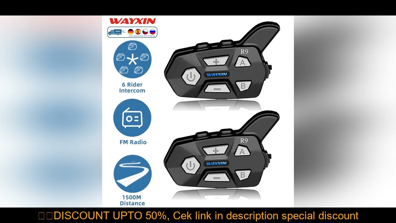 WAYXIN R9 Motorcycle Intercom Helmet Headsets 6 Rider, BT5.0 Communication Interphone, Intercomunica