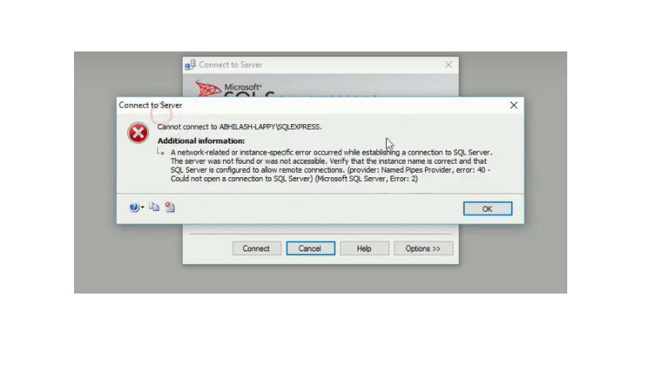 Error could not establish connection. Cannot connect to SQL. Ошибка SQL 26. Cant connect to the Server. Error 40.