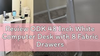 Review ODK 48 Inch White Computer Desk with 8 Fabric Drawers, Modern Office Desk with Large Storage