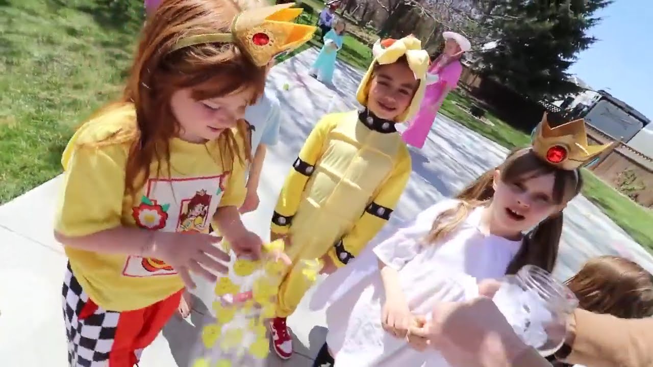 A for Adley! Adley and Navey vs BOWSER DAD Mini game battle for stars at Clair s Real Life Mario Par