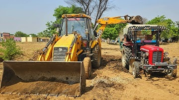 Jcb Kirloskar Backhoe Loading Compost in Trolley Massey 1035 & 241 Eicher 380 Tractor | jcb video