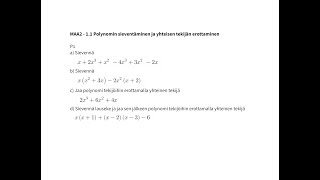 MAA2 - 1.1 Polynomin sieventäminen