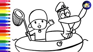 Draw And Color Pocoyo And Pato Fishing Drawings For Kids