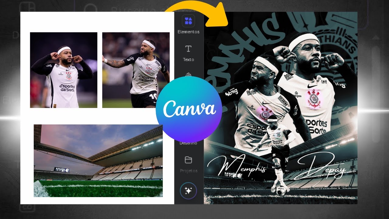 Como criar um flyer esportivo no canva gratuito - arte de futebol no canva aula completa