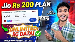 Jio ₹200 New Plan 2026 | 15 OTT Apps, 1000+ TV Channels & Unlimited 5G
