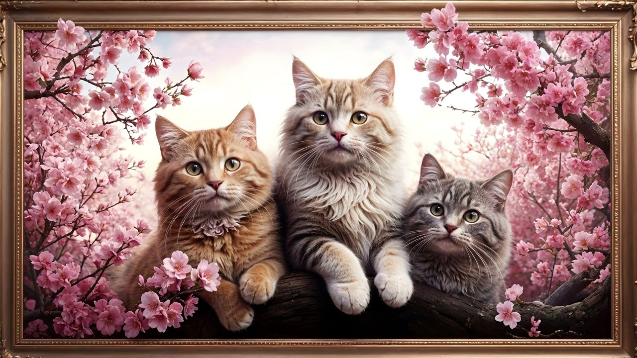 Cherry Blossom Cat Haven - Japanese Spring Serenity - 4K Cat TV Art Tranquility Serenity 🌸🐱