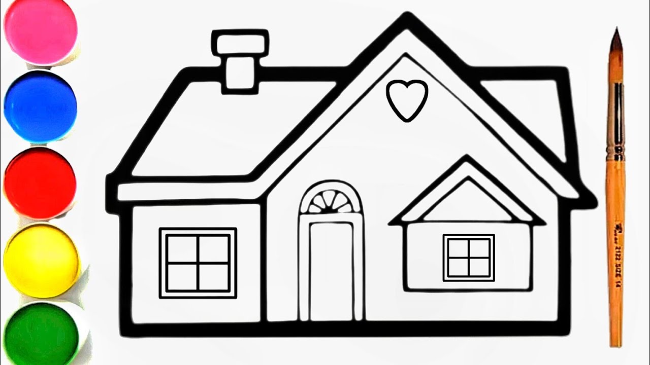 How to Draw a House Easy Drawing, painting, coloring house for kids