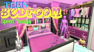 Sims 4: SPEED BUILD | Hot Pink & Black TEEN BEDROOM (No CC)