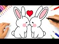 HOW TO DRAW TWO CUTE LOVE BUNNIES EASY ????????