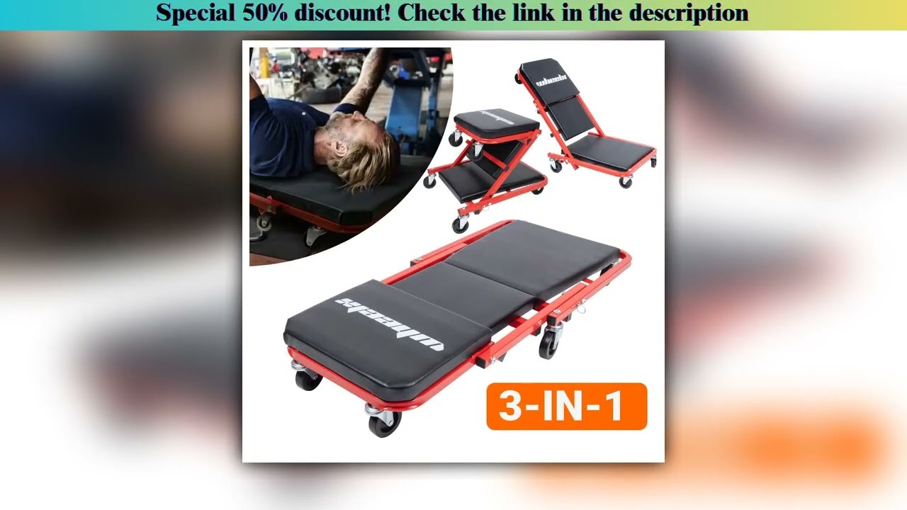 Best 3-in-1 Rolling Mechanic Creeper Z Seat, Foldable Garage Chair Lay Down Sit Lean Back, Under Car