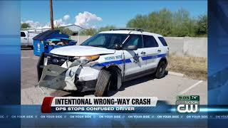 Trooper intentionally collides with wrong-way driver