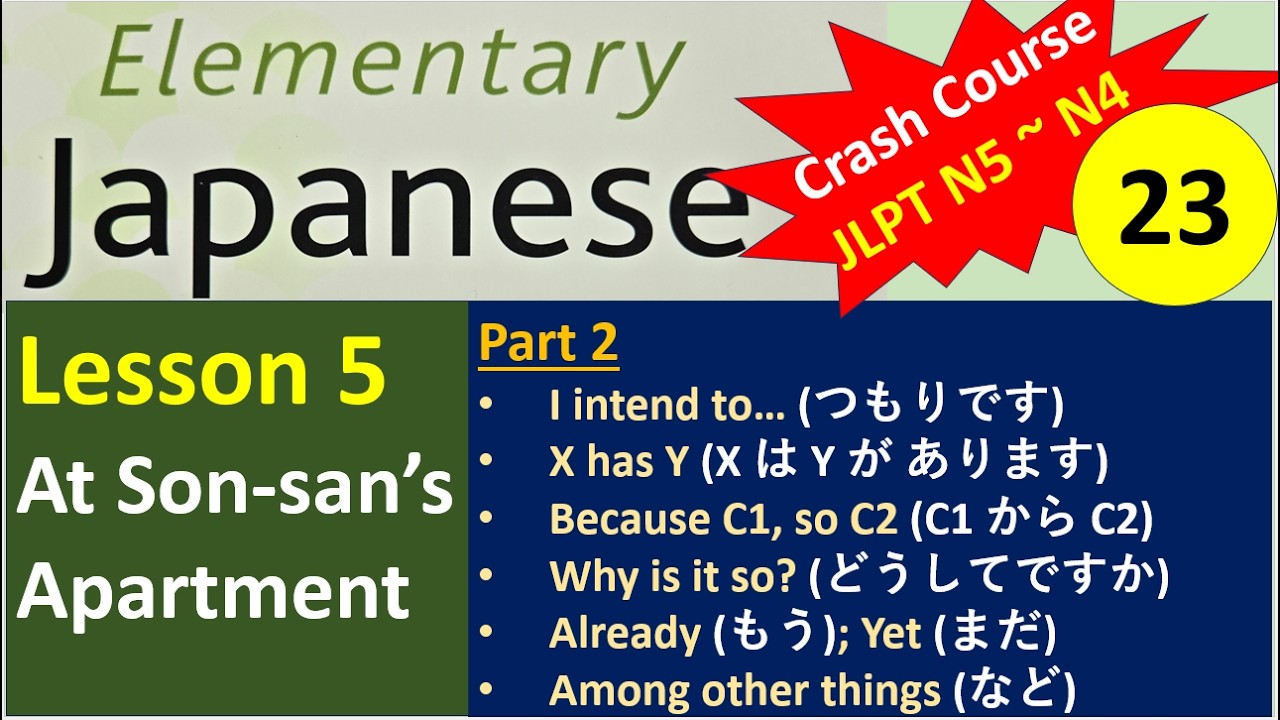 Japanese Grammar - つもりです(tsumoridesu), どうしてですか(doushitedesuka), もう(mou), まだ (mada), など (nado)