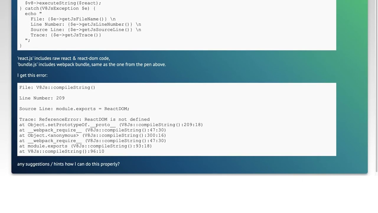 PHP V8Js render react written in typescript