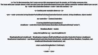 Renderpartialviewtostring Set Controller