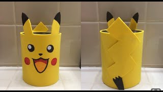 Pikachu pen holder / Paper Pen Holder #papercraftideas #paperpenholder #penholder #paperpencilholder