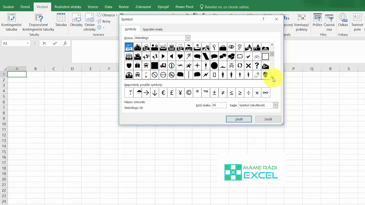 Jak vložit do Excelu symbol?