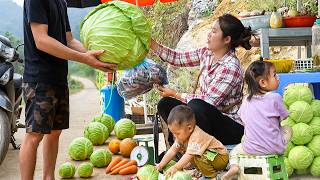 Giant cabbages &amp; carrots harvesting process - Sell at the vegetable market with my daughter and son