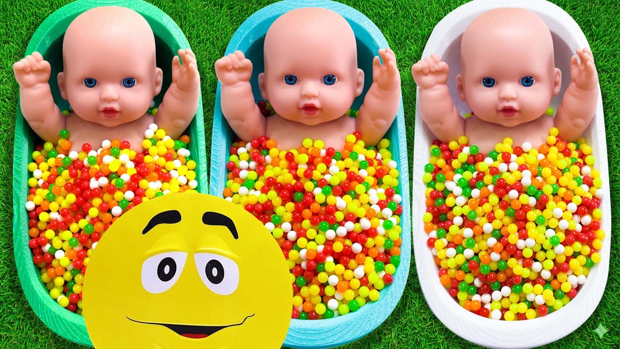 12 Minutes Satisfying with Full of 3 Rainbow BathTubs Candy with M&M's & Magic Slime Cutting Video