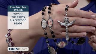 913BK_WAY OF THE CROSS BLACK WOOD BEADS