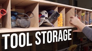 Tool Storage Shelf With Adjustable Dividers // Workshop Organization // Woodworking