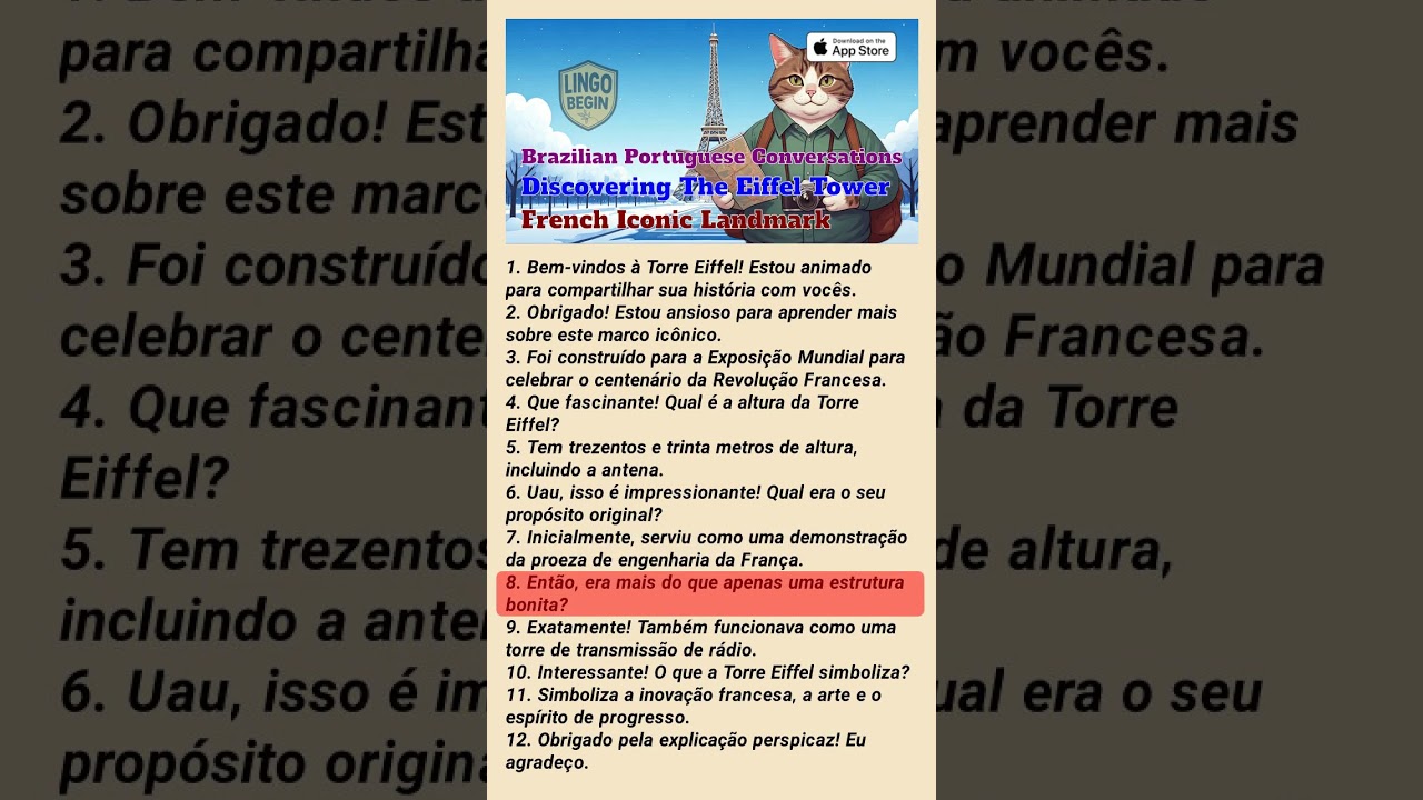 Brazilian Portuguese Conversations｜Discovering The Eiffel Tower｜French Iconic Landmark 