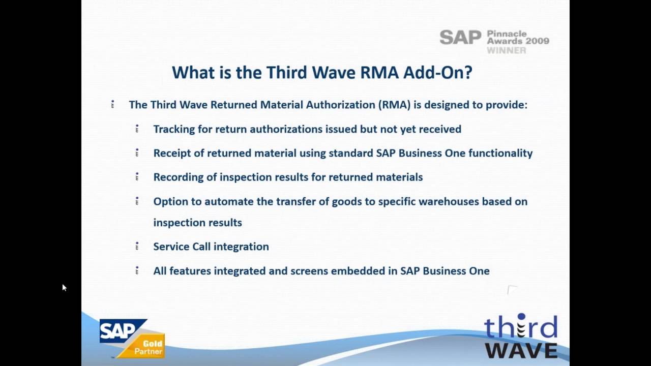 Sap Rma SAP Business One Third Wave Business Systems Return Merchandise ...