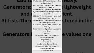 What are the difference between list and generator in python?