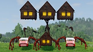 Cars Obstacle Course with MONSTERS - HOUSE EATER & BUS EATER – BeamNG.Drive