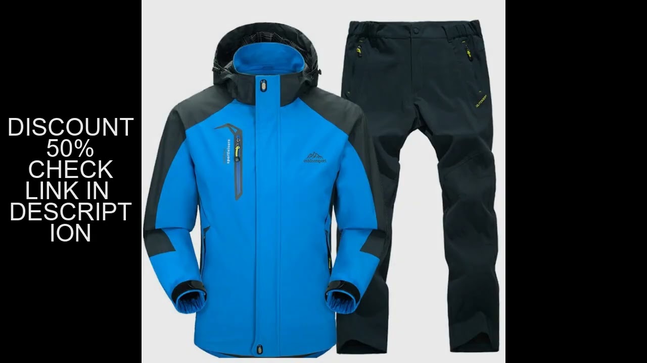 Outdoor Hiking Jacket and Pants Sets Men Autumn Thermal Waterproof Windproof Hooded Jackets Trip Mou