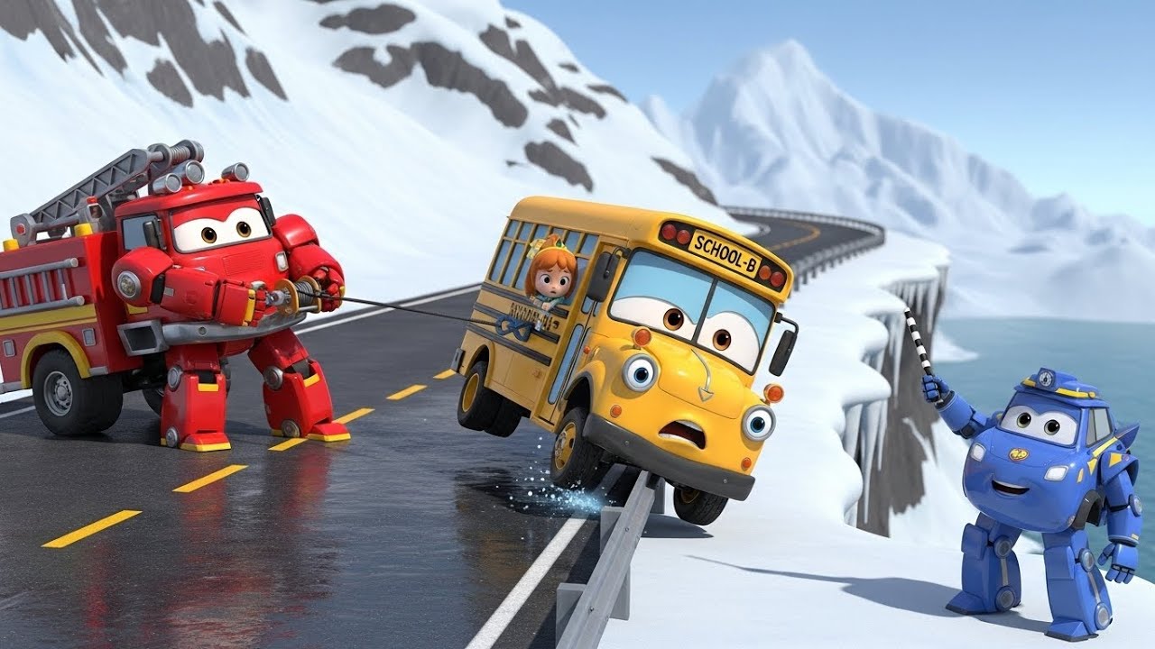 School-B on Icy Road ❄️ | Winter Safety Rescue Story | Heroic Wheels Adventures