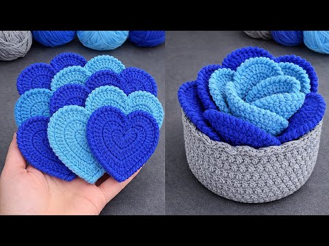 WOW! 😍 3 in 1 Crochet Heart Coasters ❤️ Super Easy & Colorful