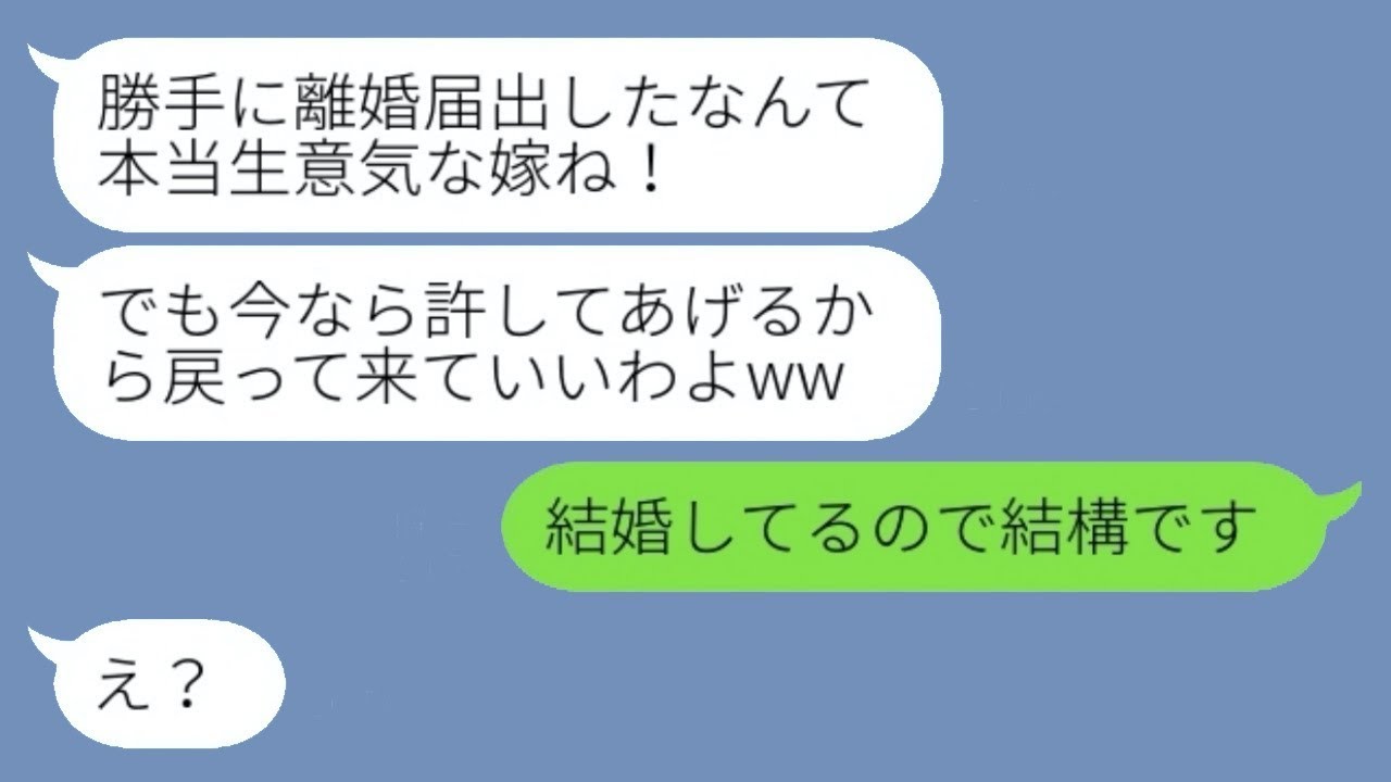 穏やかな嫁を軽蔑し浮気する夫を支持し、離婚届を突きつけた姑「社長の娘と再婚させるつもりよw」→その後、逆玉に失敗して復縁を求める義母に〇〇を伝えた時の反応が...w