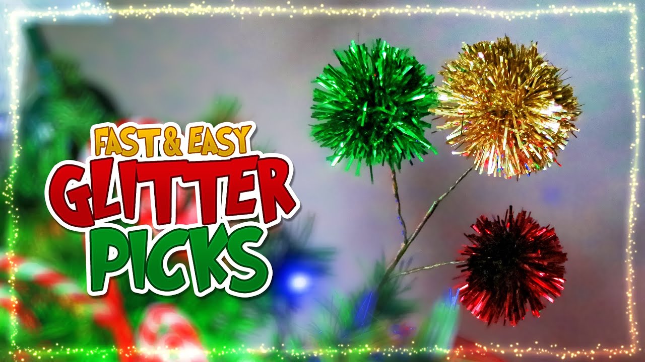 Fast & Easy Glitter Pom Pom Picks for the Christmas Tree