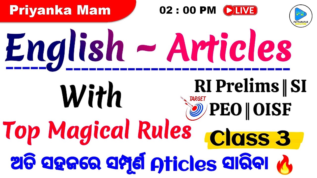 English Articles Selected MCQs with Top Magical Rules || English Class 3 for RI Prelims SI OISF ||