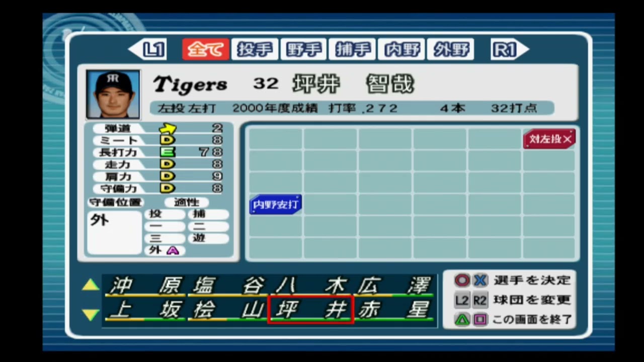 プロ野球JAPAN2001選手能力】阪神 32 坪井智哉選手 - YouTube