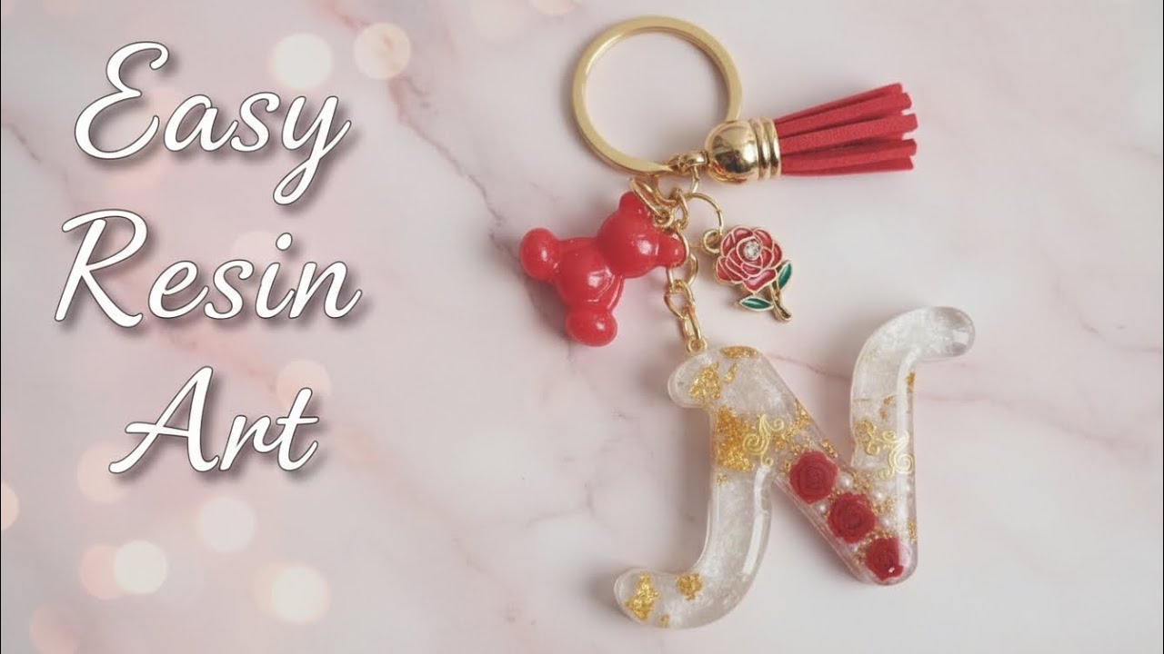 DIY CUSTOM RESIN INITIAL KEYCHAIN/ROMANTIC RED ROSE DESIGN 🌹 