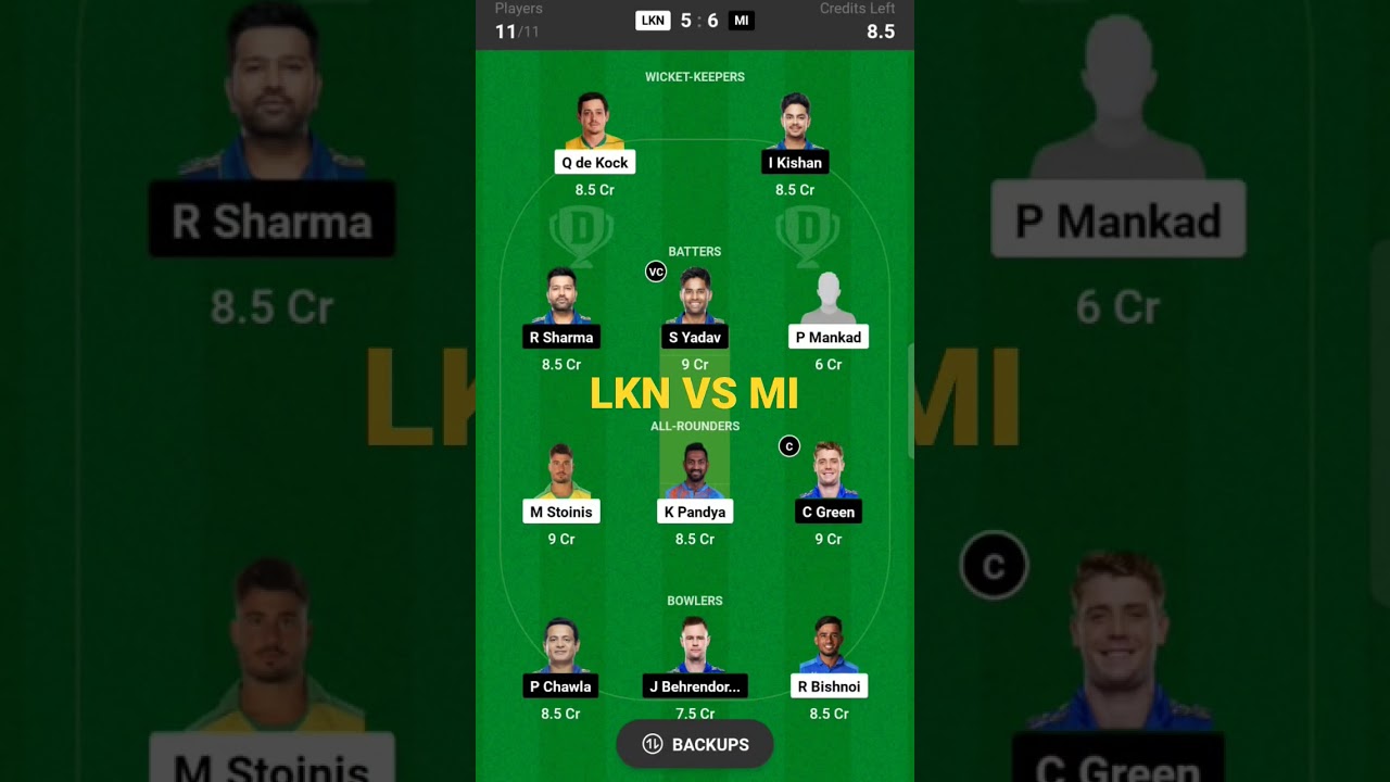 MI VS LKN DREAM 11 PREDICTION, MI VS LKN  TODAY MATCH DREAM 11 TEAM, 