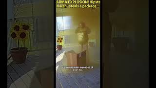 Porch Pirate in ‘Feminist Agenda’ Shirt Steals Box… Gets YELLOW POWDER BOMBED! 😂 Instant Karma