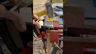 Fitting an axe head. Blackening with a blow torch. Finish with linseed oil #axe #blowtorch #hammer