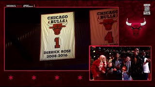 Derrick Rose's jersey is unveiled in the rafters to complete the jersey retirement ceremony