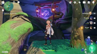 Destroy the barrier Genshin Impact Chinju Forest Puzzle.