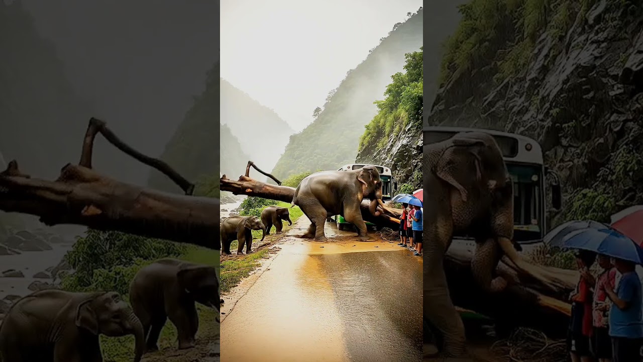 Sad Moment 😢 Elephant Exhausted While Trying to Move Fallen Wood on Mountain Road!