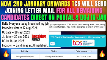 TCS to Send Joining Letters Directly on Portal for All Remaining Candidates from 2nd Jan